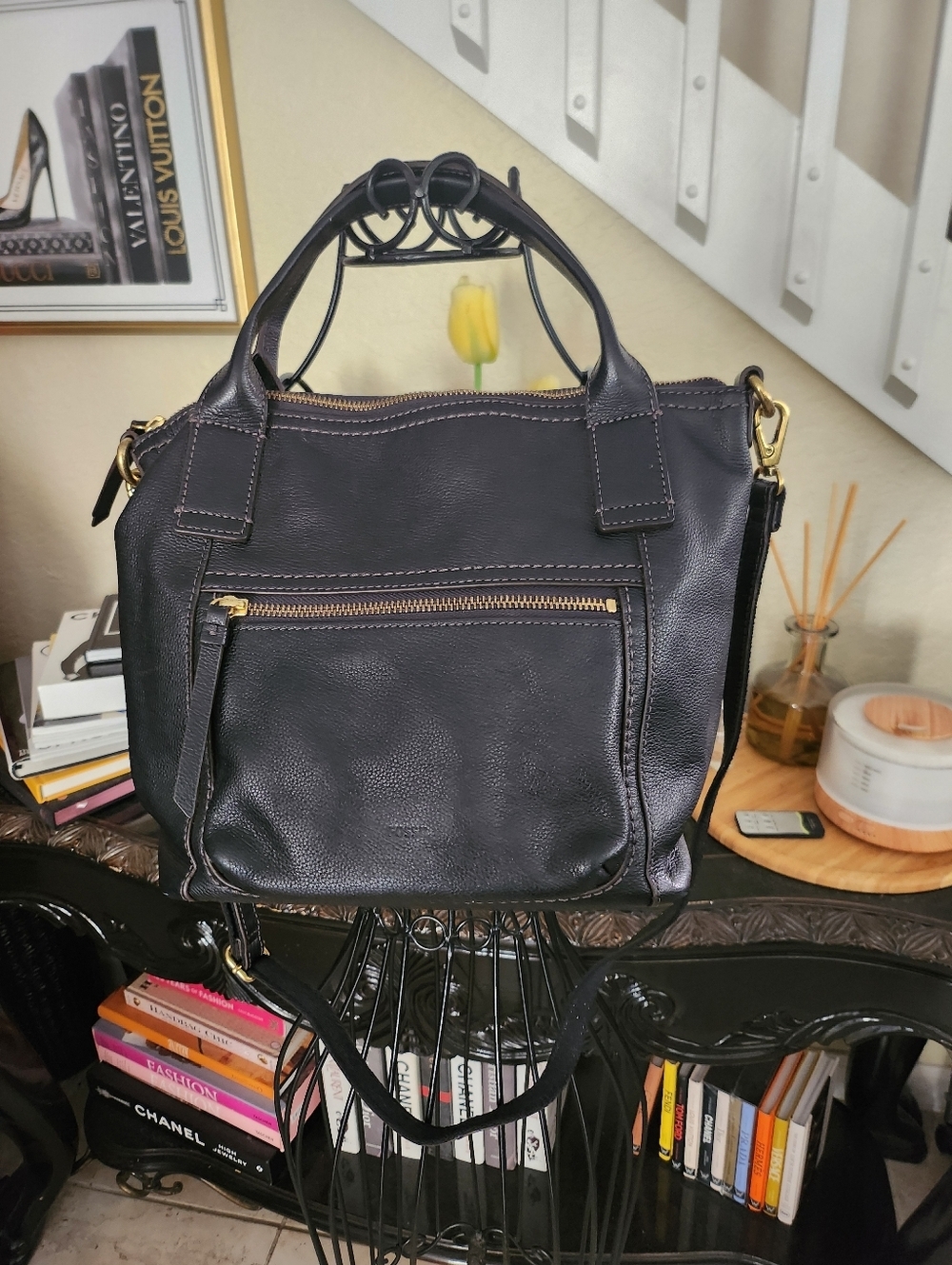 Fossil Audelia Black Leather Satchel/Croosbody